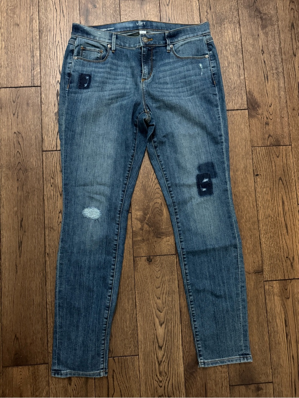 LOFT Women's Distressed Patch-Detail Skinny Jeans Size 10